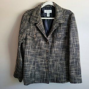 Orvis Tweed Jacket, size 16, Lined, Contains Wool, Black and Tan, Women's